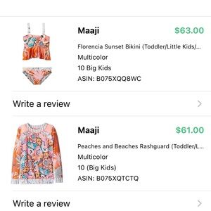 Maaji swim. Three pieces. Rash guard, tankini, bikini bottoms. Girls size 10.